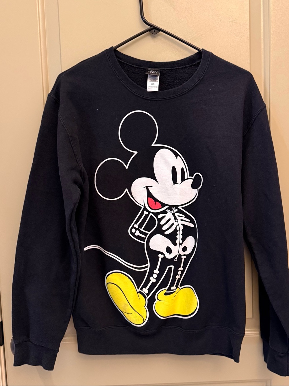 Disney Black Crewneck with Skeleton Mickey and Yellow Shoes Graphic